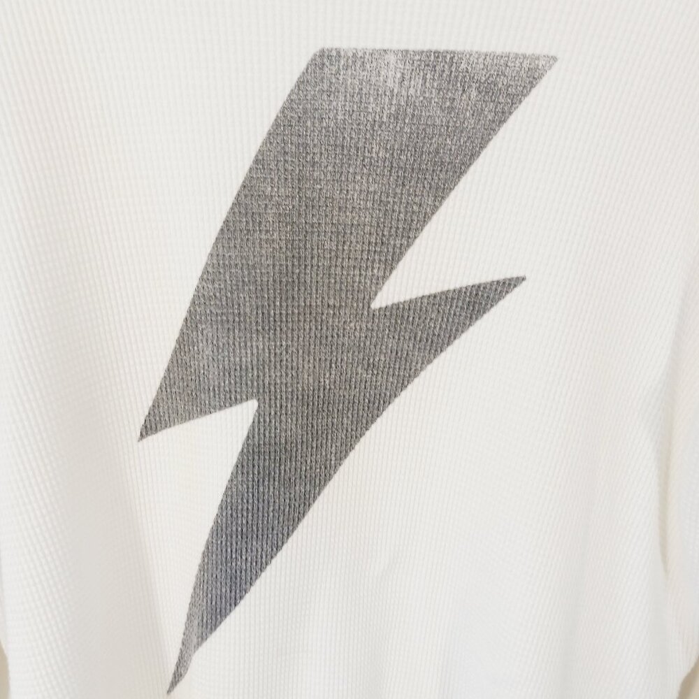 LETLUV Anthropologie MED, Off White Thermal With Gray Lightening Bolt Graphic - Picture 7 of 15